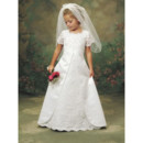 Little Girls Cheap Classy A-Line Lace First Communion Dress/ Cute Full Length Short Sleeves Flower Girl Dress