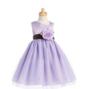 Inexpensive Cute A-Line Asymmetric Tea Length Satin Tulle Flower Girl Dress