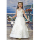 Affordable Little Girls Classic A-Line Halter Satin White First Communion Dress