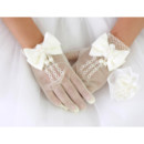 Wrist Tulle White Flower Girl/ First Communion Gloves with Bows