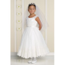 Affordable Classic Beautiful A-Line Round Ankle Length Applique Tulle Flower Girl/ First Communion Dress
