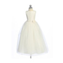 Affordable Simple A-Line Round Neck Tea Length Ruffle Flower Girl/ First Communion Dress