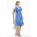 Designer Stylish A-Line V-Neck Short Sleeves Knee Length Chiffon Mother of the Bride Dress