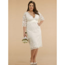 Custom Designer V-Neck Knee Length Lace Plus Size Wedding Dress with Sleeves