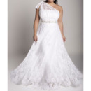 Inexpensive A-Line Lace Garden Plus Size Wedding Dress/ One Shoulder Bridal Gown