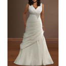 Classic Pleated V-Neck Satin Sweep Train Plus Size Wedding Dress