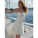 Designer Spaghetti Straps Satin Short Beach Wedding Dress