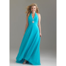 Discount Simple Halter Backless Long Chiffon Plus Size Evening Wear Dress