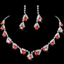Pretty Red Crystal Earring Necklace Tiara Set Wedding Bridal Jewelry Collection