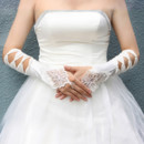 Beautiful Elastic Satin Elbow Hollow-Out Wedding Gloves with Embroidery for Bride