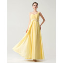 Designer Empire Waist One Shoulder Long Yellow Chiffon Bridesmaid Dress