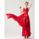 Romantic Empire V-Neck Floor Length Red Chiffon Bridesmaid Dress