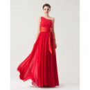 Simple One Shoulder Floor Length Red Chiffon Bridesmaid Dress