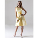 A-Line Bateau Knee Length Yellow Satin Bridesmaid Dress