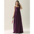 Cheap A-Line Spaghetti Straps Long Purple Chiffon Bridesmaid Dress