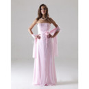 Elegant Column Strapless Floor Length Pink Chiffon Bridesmaid Dress