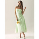 Romantic A-Line Strapless Tea Length Chiffon Bridesmaid Dress
