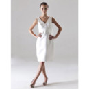 Designer Column V-Neck Knee Length Satin Bridesmaid Dress