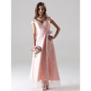Custom Modest A-Line V-Neck Ankle Length Satin Bridesmaid Dress