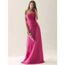 Modest A-Line Strapless Floor Length Satin Bridesmaid Dress