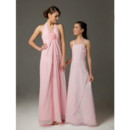 Sheath Halter Floor Length Chiffon Bridesmaid Dress for Sping Wedding