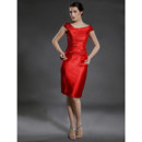 Sheath/ Column Bodycon Knee Length Red Satin Bridesmaid Dress