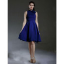 Custom A-Line High-Neck Short Blue Satin Bridesmaid Dress for Women