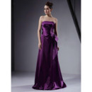 Vintage A-Line Strapless Long Purple Satin Bridesmaid Dress for Women