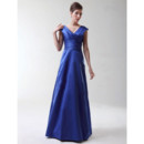 Modern A-Line V-Neck Floor Length Satin Bridesmaid Dress for Women