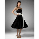 Vintage A-Line Strapless Knee Length Black Satin Bridesmaid Dress