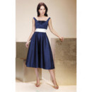 Vintage A-Line Square Knee Length Taffeta Bridesmaid Dress