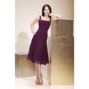 Classic A-Line Square Knee Length Purple Chiffon Bridesmaid Dress