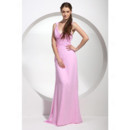 Affordable Sheath/ Column V-Neck Pink Long Chiffon Bridesmaid Dress