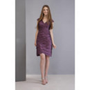 A-Line V-Neck Knee Length Satin Tiered Bridesmaid Dress for Maid of Honour