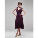 A-Line V-Neck Knee Length Chiffon Bridesmaid Dress for Maid of Honour