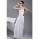 Cheap Custom A-Line Halter Floor Length Satin Bridesmaid Dress for Maid of Honour