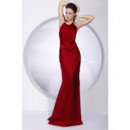 Elegant Mermaid Floor Length Red Satin Prom Evening Dress for Women