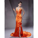 Chic Modern Sheath/ Column V-Neck Court Train Prom Evening Dress for Women