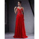 Sexy Floor Length Red Chiffon Prom Evening Dress for Women