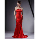 Custom Mermaid Strapless Satin Red Prom Evening Dress for Women