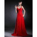 Elegant A-Line Sweetheart Floor Length Red Chiffon Prom Evening Dress for Women