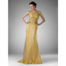 Vintage Sheath/ Column Halter Satin Organza Prom Evening Dress for Women