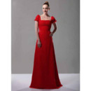Princess Chiffon Short Sleeves Red Bridesmaid/ Evening/ Prom Dress