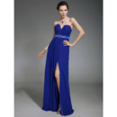 A-Line Sweetheart Sweep Train Blue Chiffon Evening Dress with Split