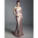 Designer Sheath Strapless Court Train Satin Prom Evening Dress