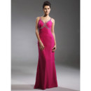 Empire Waist Sheath/ Column V-Neck Chiffon Prom Evening Dress for Women