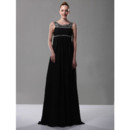 Empire Waist Scoop Chiffon Long Prom Evening Dress for Women