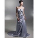 Unique Strapless Court Train Satin Prom Evening Dress for Women