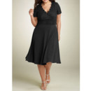 A-Line V-Neck Short Black Chiffon Mother of the Bride/ Groom Dress