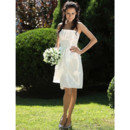 Informal Simple Strapless Taffeta Knee Length Ruffled Summer Wedding Dress